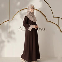 Brown contrast cuff abaya side view with dupatta - Aizel Abaya