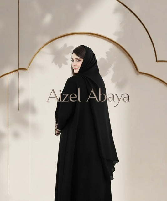 Floral Hand Embroidered Black Abaya with Dupatta – Elegant Firdous Fabric