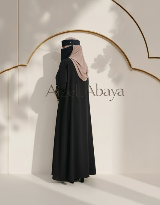 Elegant Emerald Black Abaya with Chic Two-Tone Sleeves