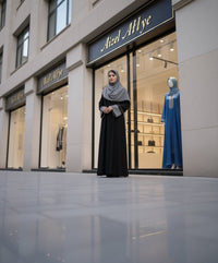 Black and grey two-tone abaya side view - Aizel Abaya