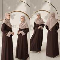 Model wearing brown contrast cuff abaya with dupatta - Aizel Abaya