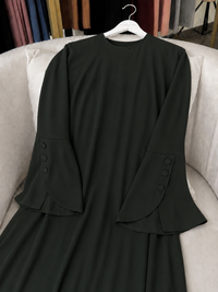 Black bell sleeve abaya worn view - Aizel Abaya