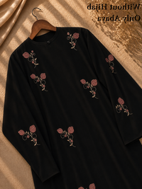 Black floral embroidered Firdous abaya embroidery detail - Aizel Abaya