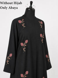 Black floral embroidered Firdous abaya alternate view - Aizel Abaya