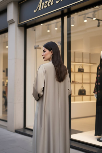 Elegant Taupe Embellished Abaya | Modest Luxury Abaya by Aizel Abaya