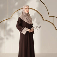 Brown contrast cuff abaya with matching dupatta - Aizel Abaya