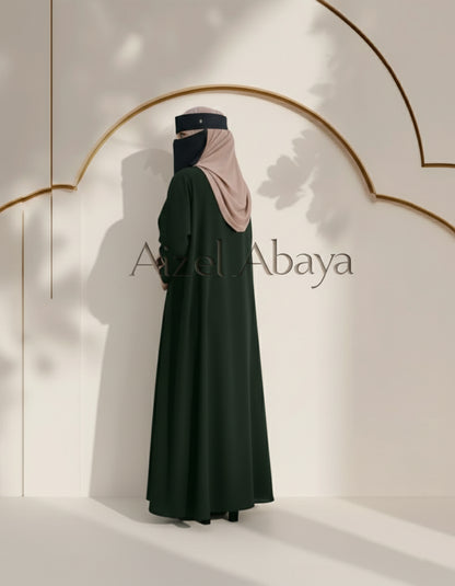 Elegant Emerald Abaya with Chic Two-Tone Sleeves