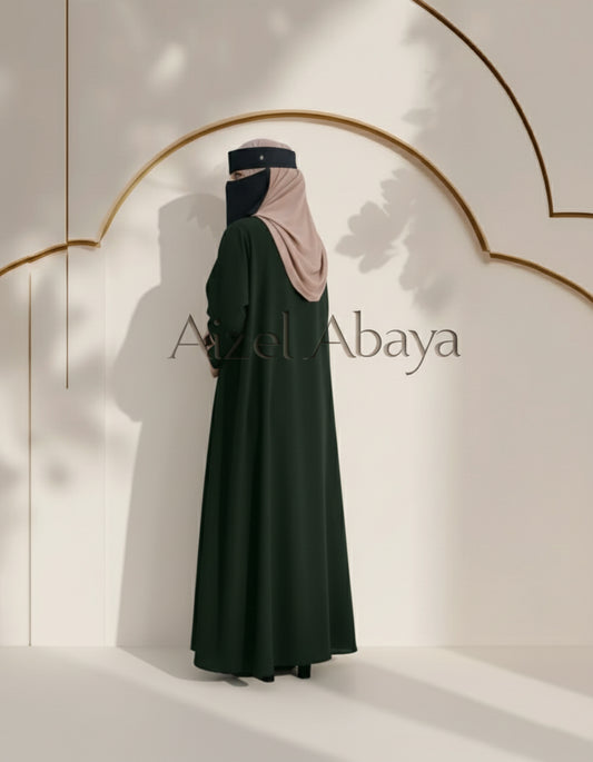 Elegant Emerald Abaya with Chic Two-Tone Sleeves