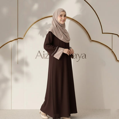 Brown Contrast Cuff Abaya with Matching Dupatta | Premium Firdous Fabric | Elegant Modest Wear – Aizel Abaya
