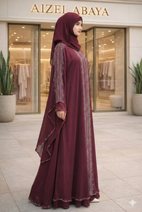 Black and maroon abaya sleeve and fabric detail - Aizel Abaya