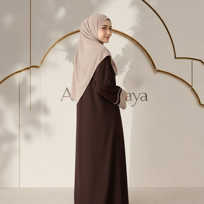 Brown Contrast Cuff Abaya with Matching Dupatta | Premium Firdous Fabric | Elegant Modest Wear – Aizel Abaya