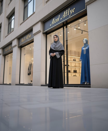 Elegant Black & Grey Two-Tone Abaya | Embellished Sleeve Abaya by Aizel Abaya