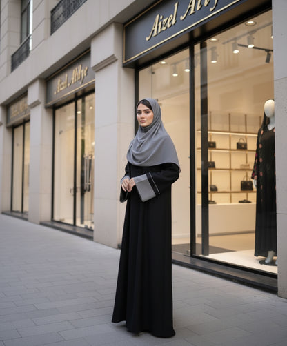 Elegant Black & Grey Two-Tone Abaya | Embellished Sleeve Abaya by Aizel Abaya