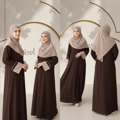 Brown Contrast Cuff Abaya with Matching Dupatta | Premium Firdous Fabric | Elegant Modest Wear – Aizel Abaya