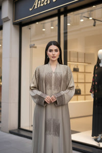 Taupe embellished modest luxury abaya - Aizel Abaya