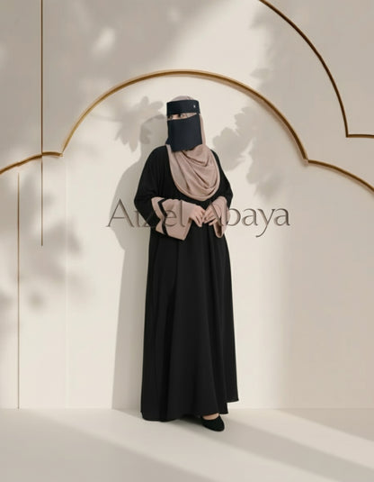 Elegant Emerald Black Abaya with Chic Two-Tone Sleeves