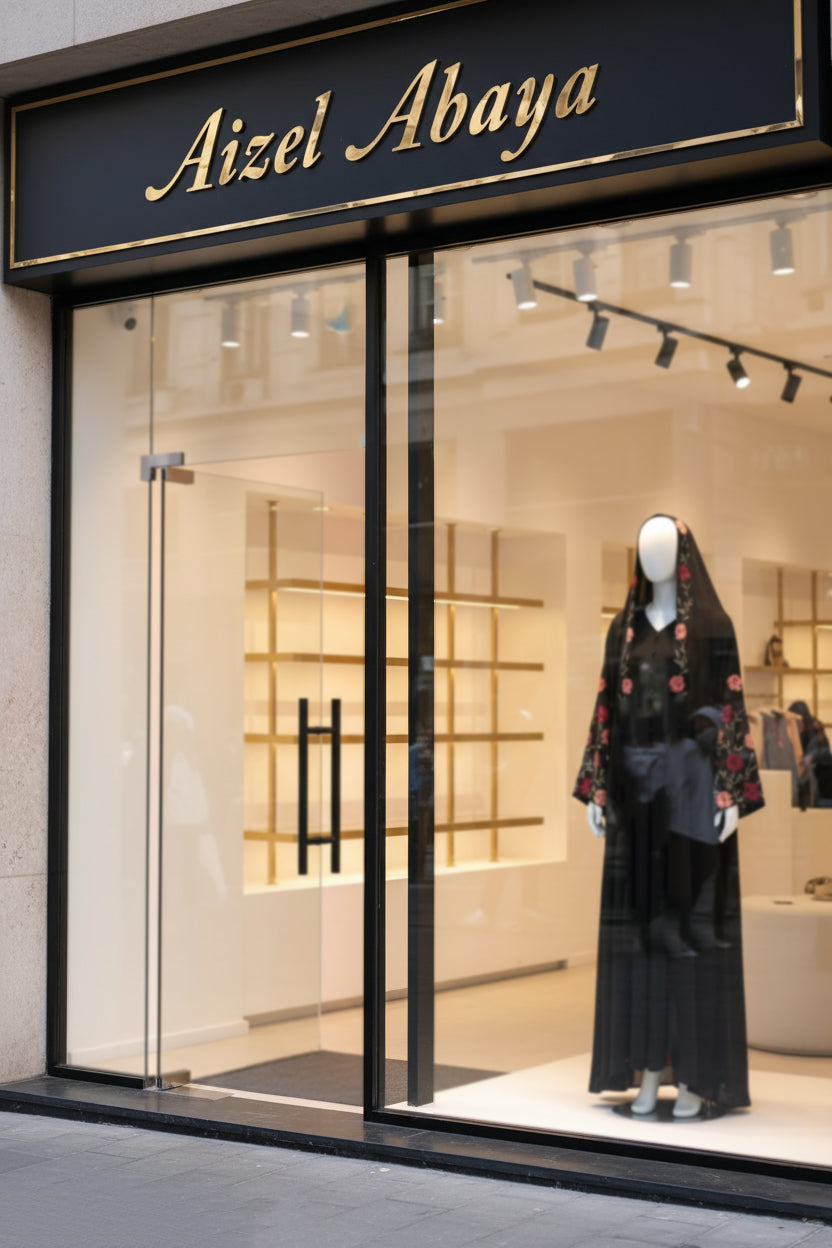 Aizel Abaya | Premium Black Floral Embroidered Abaya | Elegant Modest Fashion