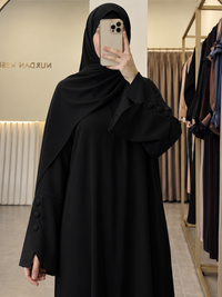 Black bell sleeve abaya product view - Aizel Abaya