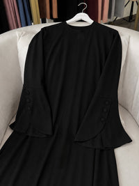 Black bell sleeve abaya full-length view - Aizel Abaya