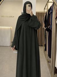 Dark green bell sleeve abaya product view - Aizel Abaya