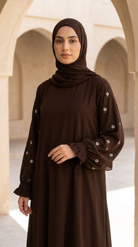 Floral Daisy Embroidery Ruffle Sleeve Abaya