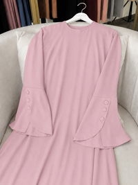 Pink bell sleeve abaya front view - Aizel Abaya